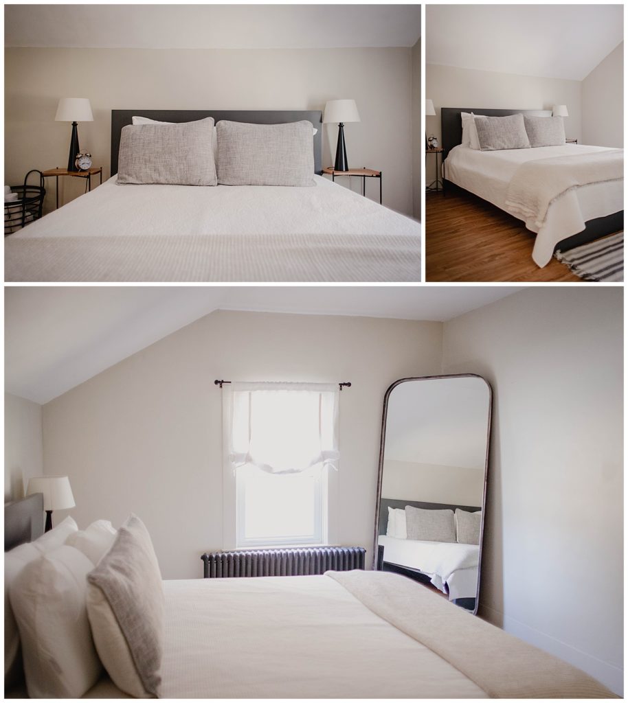 The bedrooms were so cute and comfortable! The master bedroom had fresh white linens and black metal decor.
