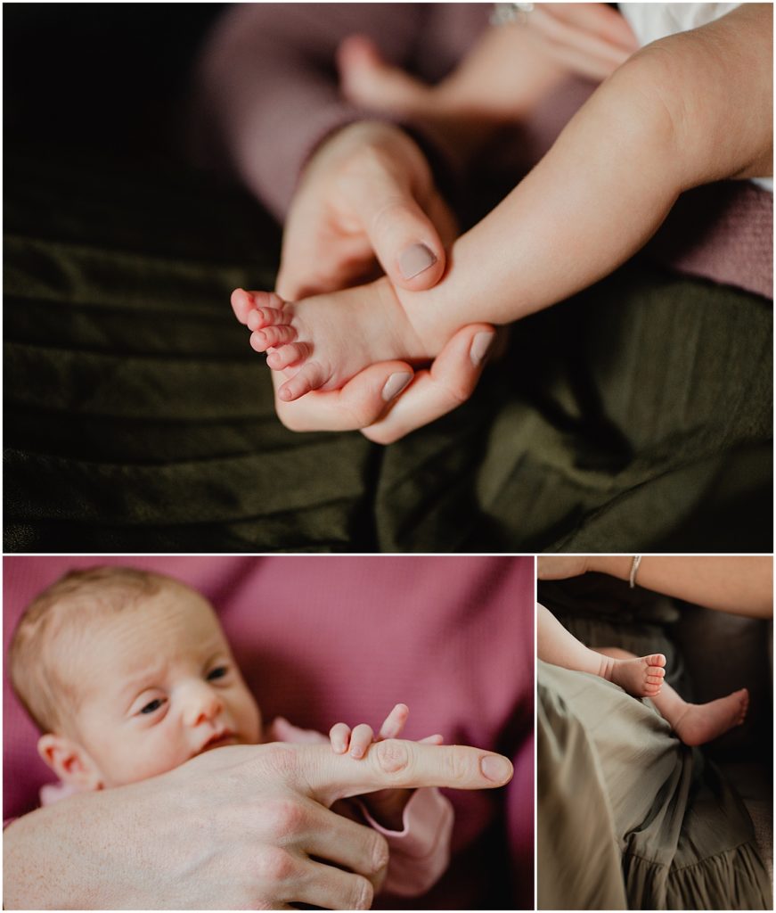 Some of my favorite photos at every newborn shoot are the details of the tiny baby hands and feet. Here are three close up detail photos.