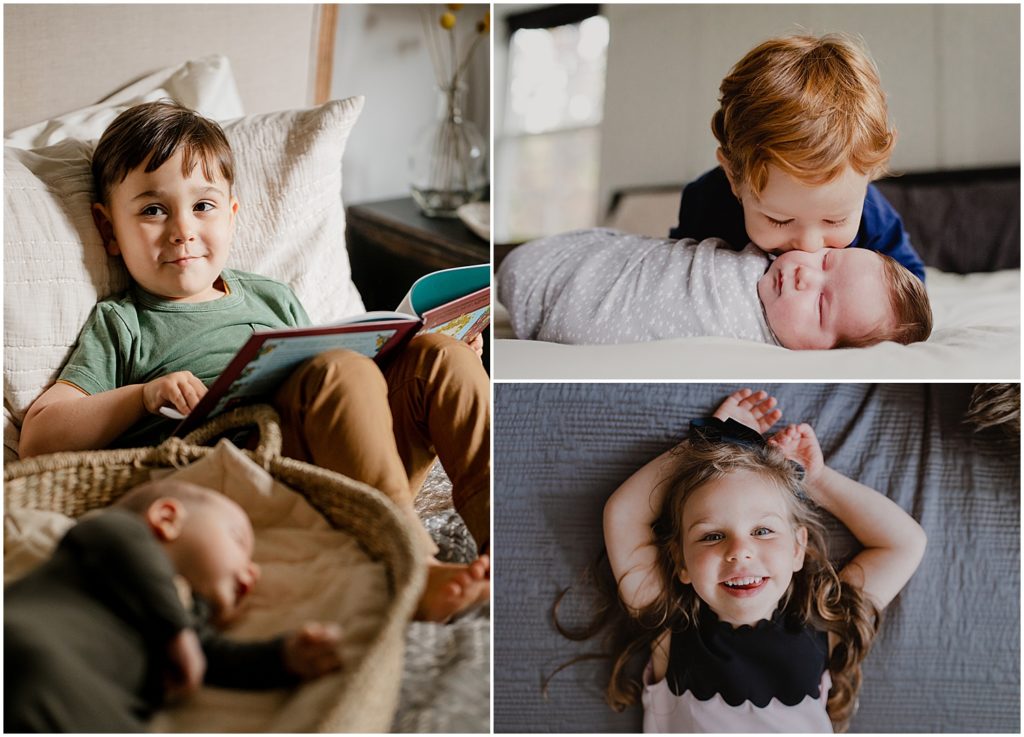 You can't forget about the older sibling at a newborn photo shoot! Here are three photos of big brothers and big sisters having their shining moment at a lifestyle newborn session.