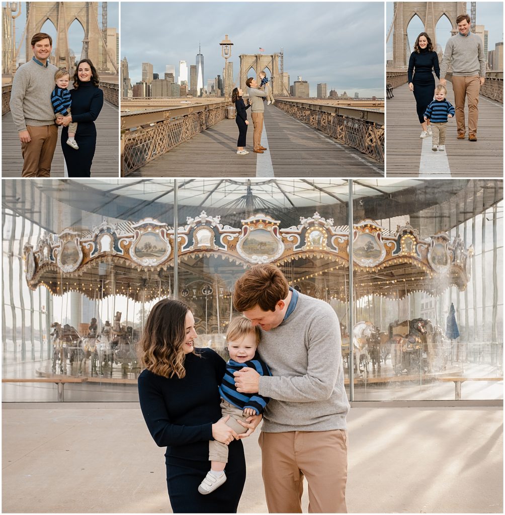 Family photos on the Brooklyn Bridge.
